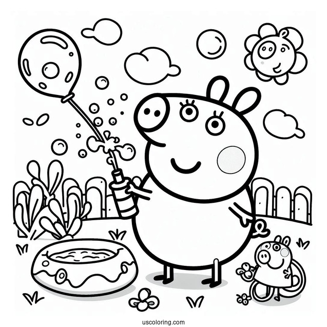George Pig Playing With Bubbles Coloring Sheet