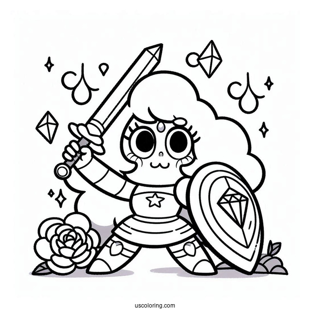 Steven Universe Coloring Page Of Cute Rose Quartz Holding Sword And Shield For Kids