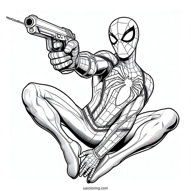Spider-Man With Web Shooter Pose Coloring In