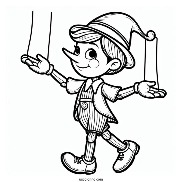 Cute Puppet Pinocchio Coloring Page Dancing For Kids