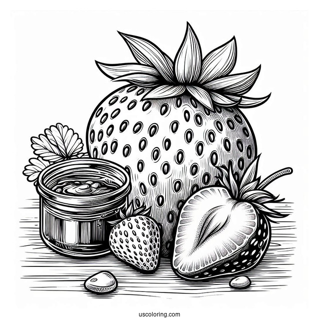 Detailed Strawberry Coloring Page With A Jam