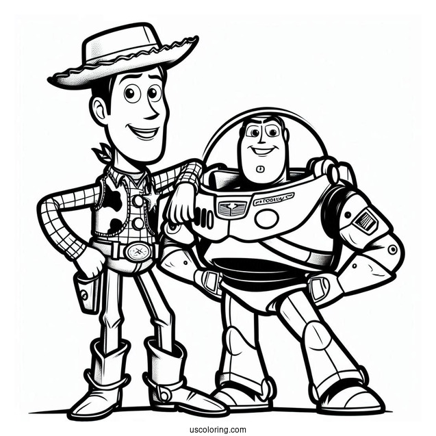 Pixar Coloring Page of Woody And Buzz Lightyear For Kids