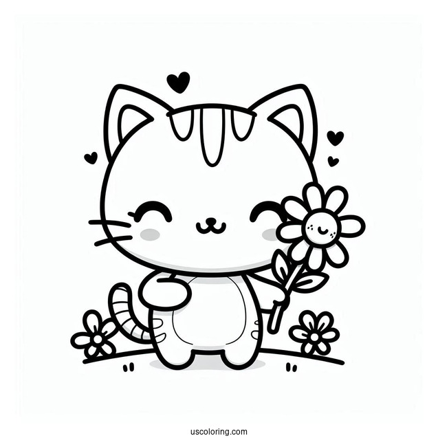 Smiling Critters Coloring Page Of Chibi CatNap Holding A Flower For Kids