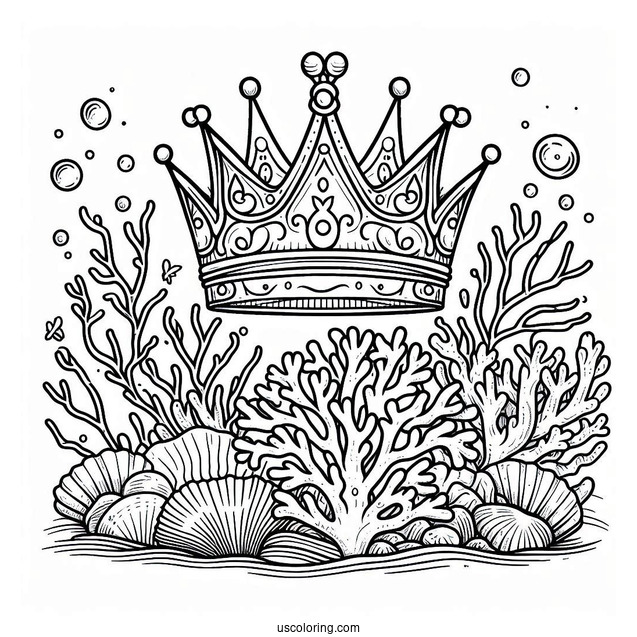 Coloring Sheet Of Coral And Shell Crown