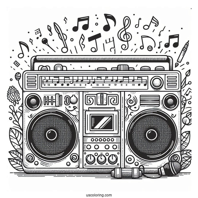 Music Coloring Page Of Vintage Boom Box Coloring Page