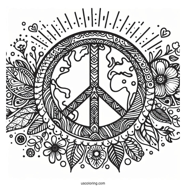 Hippie Visualize World Peace Coloring Page