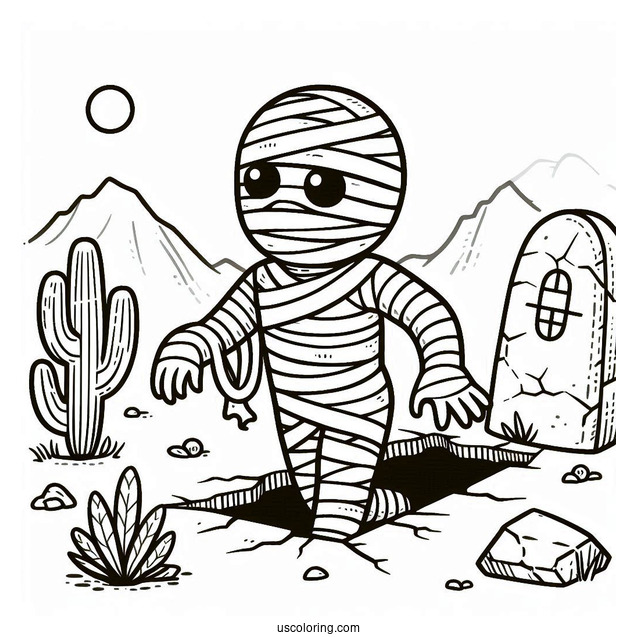 Mummy Coloring Page Stumbling Out Of A Stone Tomb