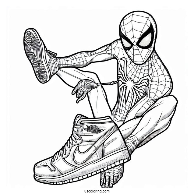 Miles Morales Spider Man In Nike Coloring Page Jumpman Pose