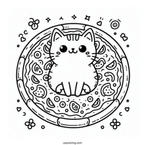 Cat Shaped Pizza Coloring Page