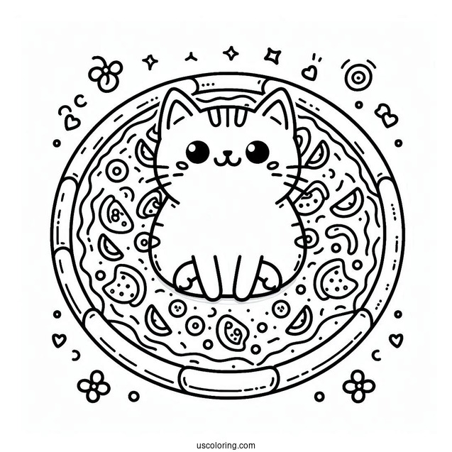 Cat Shaped Pizza Coloring Page