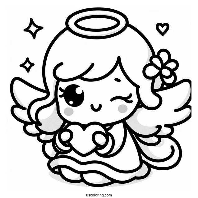 Angel Pochacco Coloring Page Winking While Holding Heart