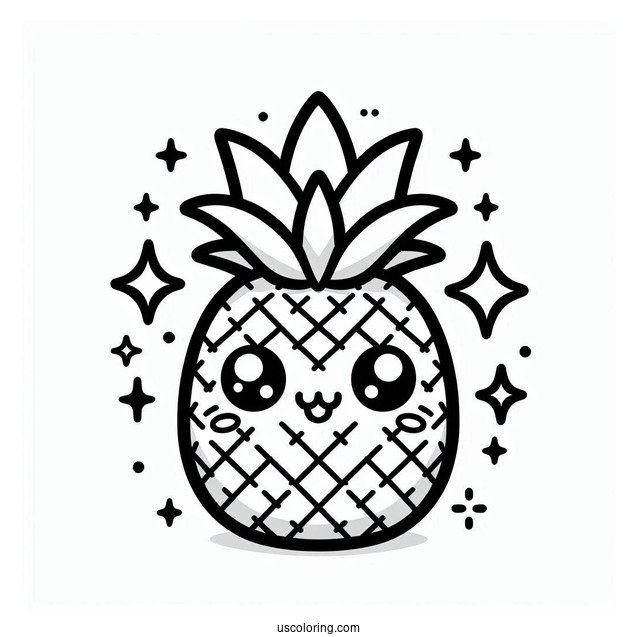 Kawaii Pineapple Coloring Page