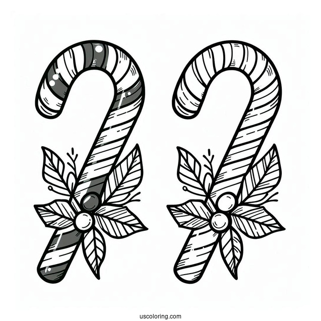 Easy Outline Of a Candy Cane To Color