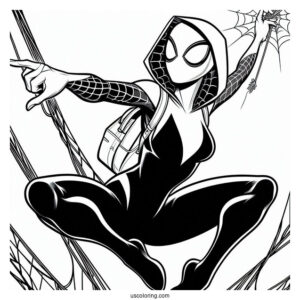 Spider-Gwen Coloring Page Shooting Webs For Kids
