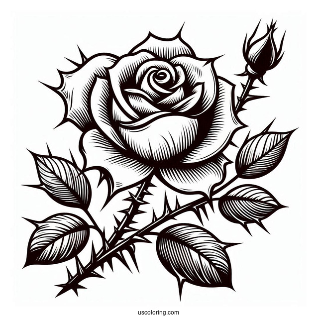 Rose With Thorns To Color