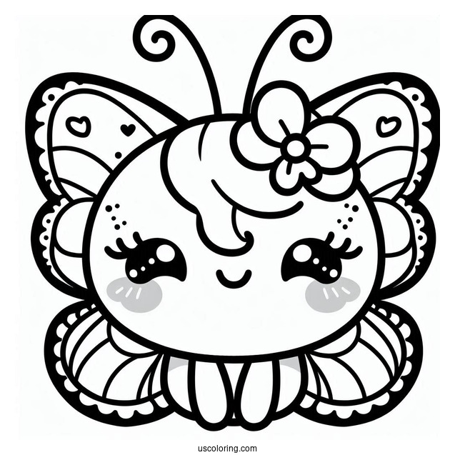 Smiling Kawaii Butterfly Coloring Page For Kids