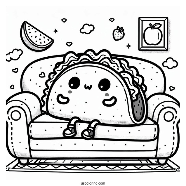 Taco Sitting On A Couch Coloring Sheet For Kids