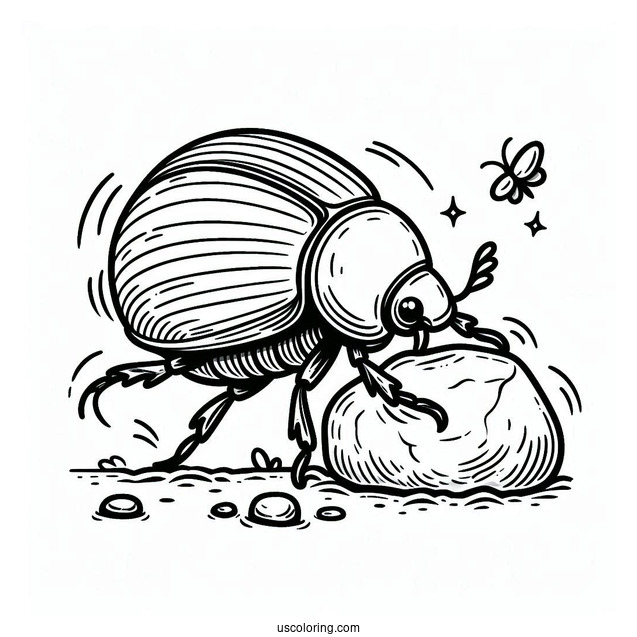 Dung Beetle Coloring Page Moving A Rock For Kids
