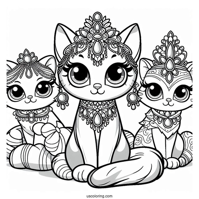 Palace Pets Coloring Page Of Whisker Haven Berry, Petite, Ms. Featherbon, Treasure, Dreamy, Pumpkin, And Sultan