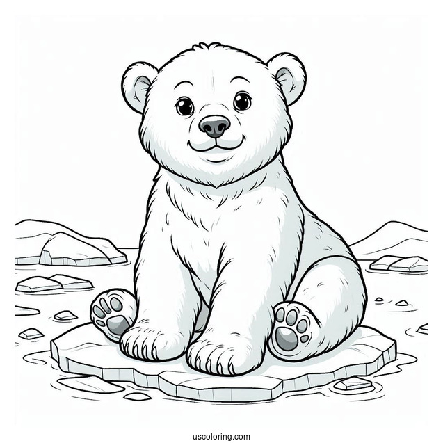Polar Bear Cub Sitting On Ice Coloring In For Kids
