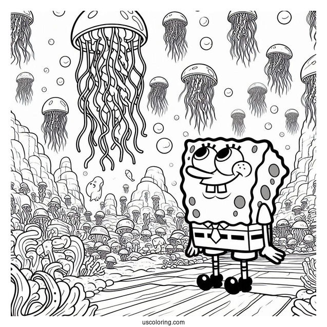SpongeBob Coloring Page Jellyfish In Jellyfish Fields
