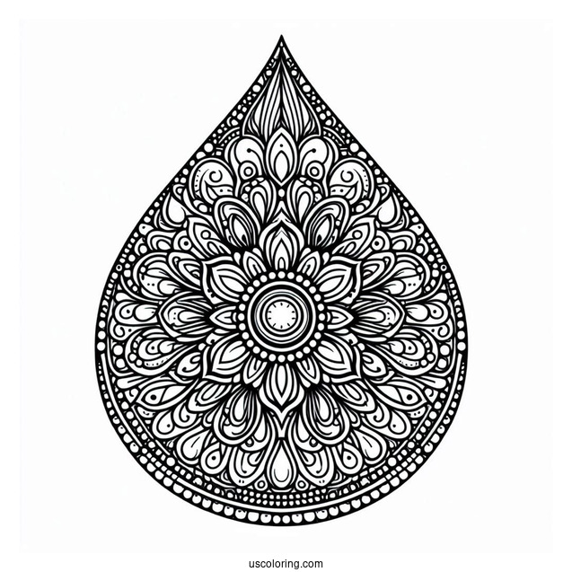 Rain Coloring Page Of Intricate Raindrop Mandala