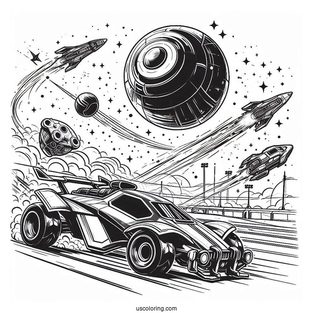 Rocket League Coloring Page Battle Cars Chasing The Ball