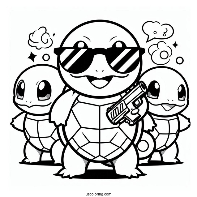 Squirtle Coloring Page Of Holding Squad Sunglasses