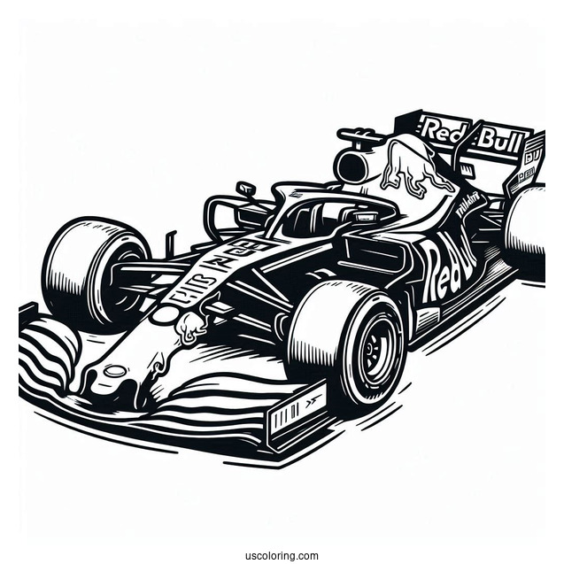 Simple F1 Coloring Page Red Bull Racing Car For Kids