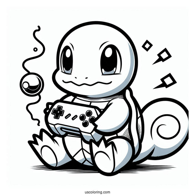 Squirtle Coloring Page Holding Game Boy
