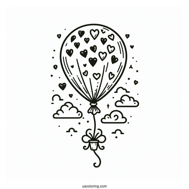 Balloon With Love Hearts To Color