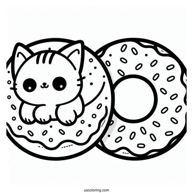 Cute Cat Donut Coloring Page For Preschoolers