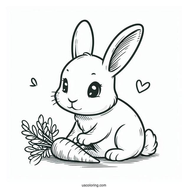 Flop Eared Rabbit Eating Carrot Coloring Picture