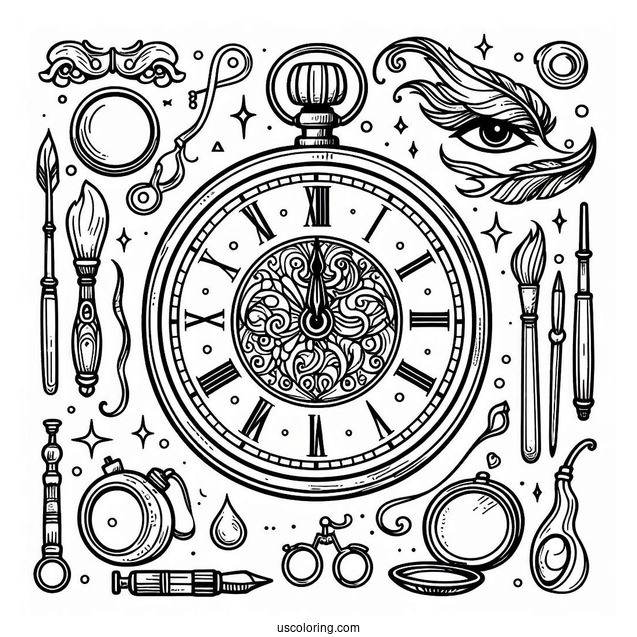 Easy To Color Outline Of a Clock Face