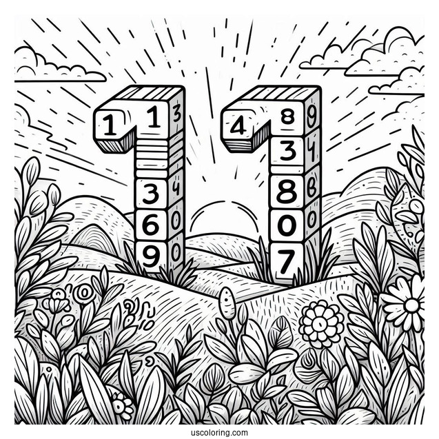 Numberblocks Coloring Page 1 to 10 Standing In Field