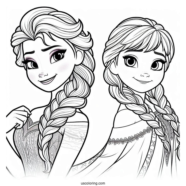 Frozen Elsa And Anne To Color In For Kids