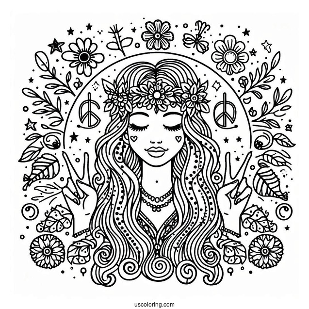 Hippie Visualize World Peace Coloring Page