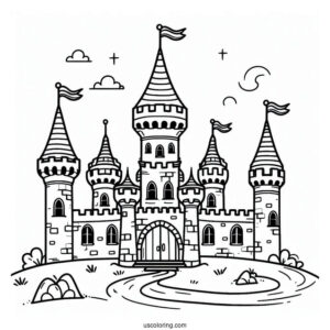 Easy Castle Coloring Page For Preschoolers