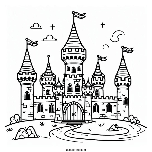 Easy Castle Coloring Page For Preschoolers
