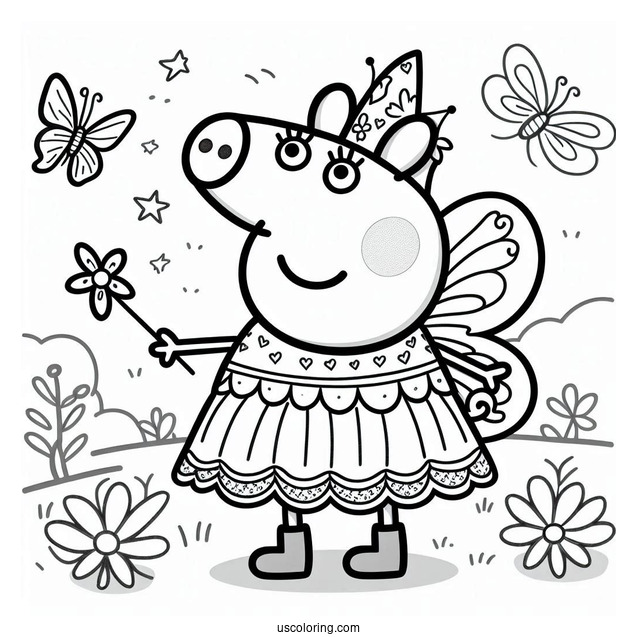 Peppa Pig Wearing Fairy Outfit To Color