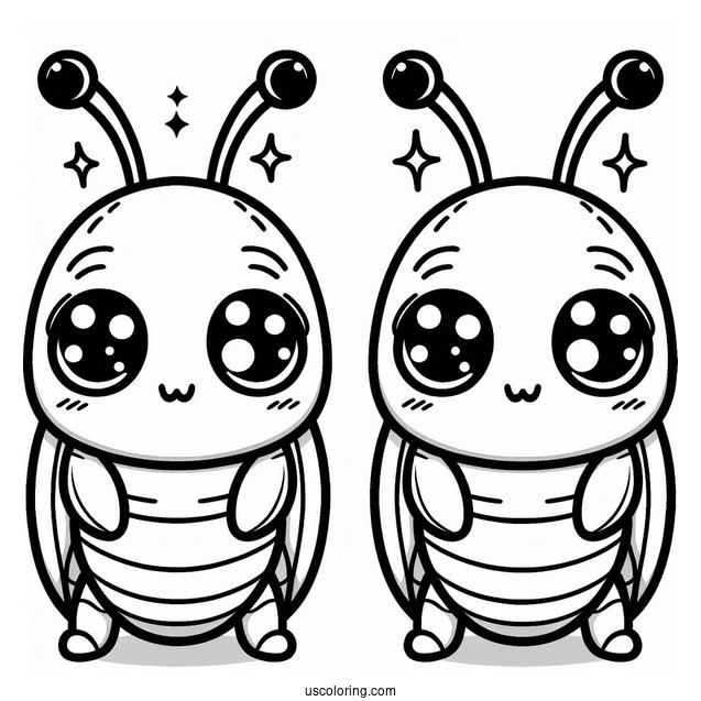 Kawaii Beetle Coloring Page With Large Eyes For Preschoolers