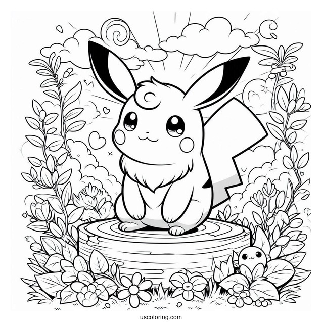 Raichu Coloring Page Sitting In The Garden