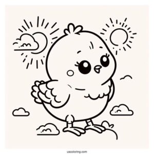 Cute Coloring Page Baby Chick Standing Under The Sun For Preschoolers