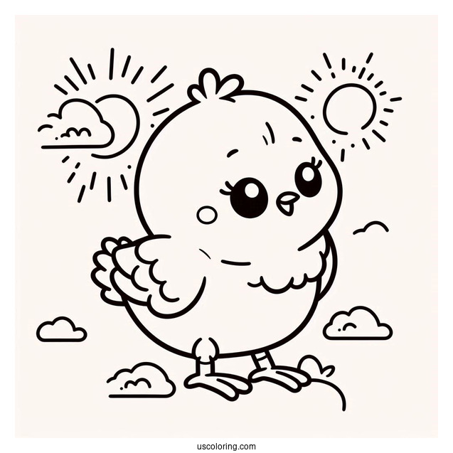 Cute Coloring Page Baby Chick Standing Under The Sun For Preschoolers