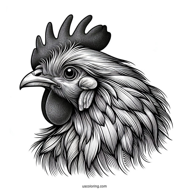 Realistic Chicken Head With Detailed Feathers