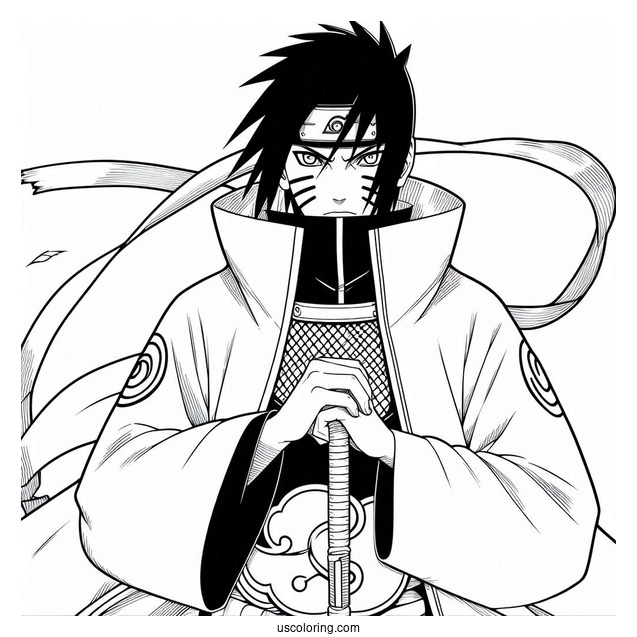 Naruto Coloring Page of Uchiha Itachi In Akatsuki Robe