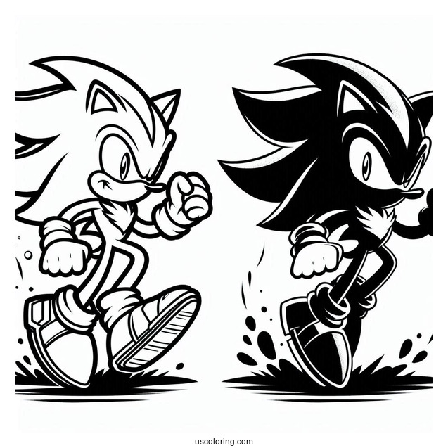Shadow Coloring Page And Sonic Playing Side By Side