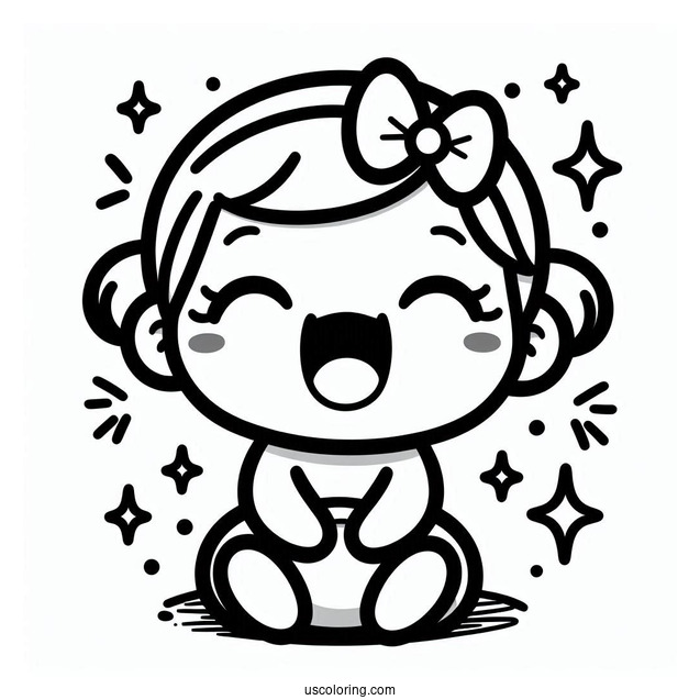 Kawaii Baby Coloring Page Laughing