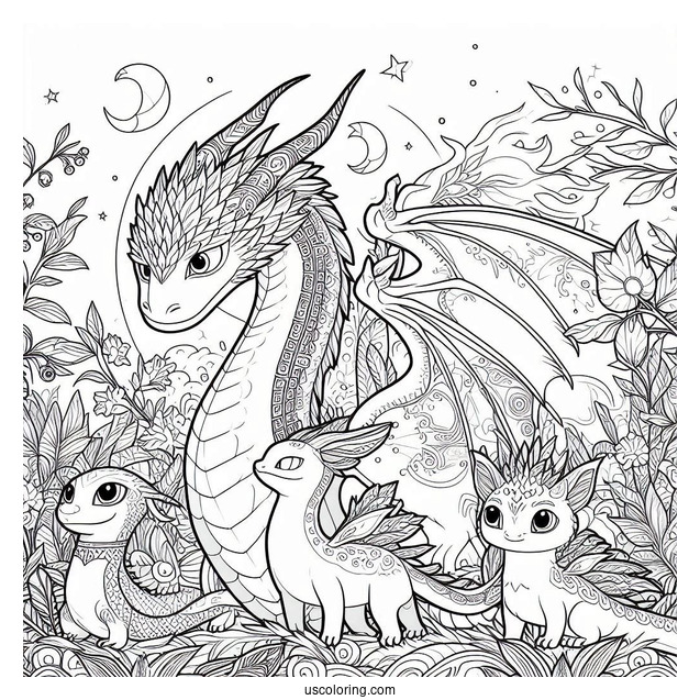 Raya And The Last Dragon Coloring Page Of Sisu, Raya, Boun, Tong, Noi, And The Ongis