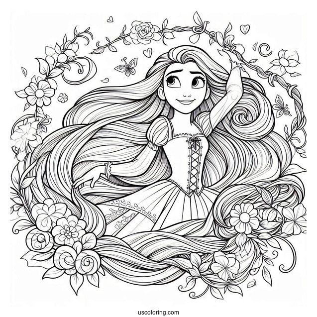 Tangled Coloring Page With Rapunzel